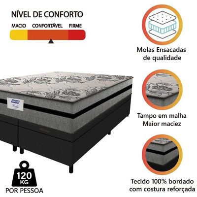 Cama Box Baú Casal Queen Colchão Gazin Com Molas Ensacadas Rubi 158x198x73cm Suede Preto/Cinza