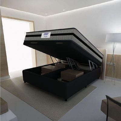 Cama Box Baú Casal Queen Colchão Gazin Com Molas Ensacadas Rubi 158x198x73cm Suede Preto/Cinza