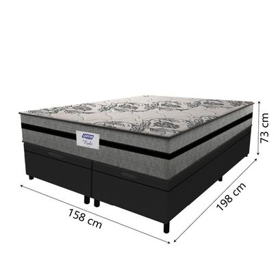 Cama Box Baú Casal Queen Colchão Gazin Com Molas Ensacadas Rubi 158x198x73cm Suede Preto/Cinza
