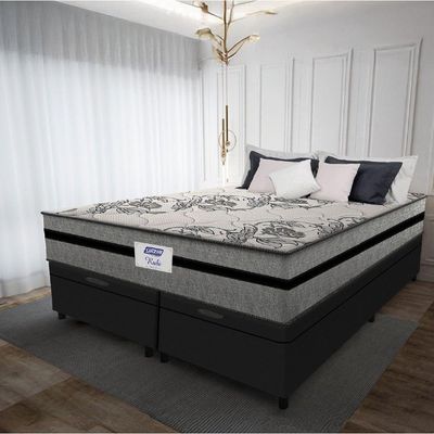 Cama Box Baú Casal Queen Colchão Gazin Com Molas Ensacadas Rubi 158x198x73cm Suede Preto/Cinza