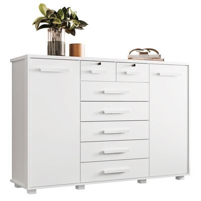 Cômoda Palumoveis Fontana com 7 Gavetas e 2 Portas 160cm de Largura Branco