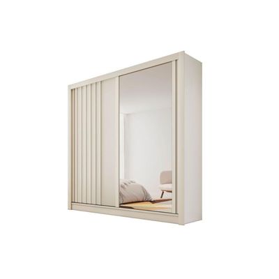 Guarda Roupa Solteiro 2 Portas De Correr (1 Ripada E 1 C- Espelho) E 4 Gavetas Lugano Peroba-off White - Europa