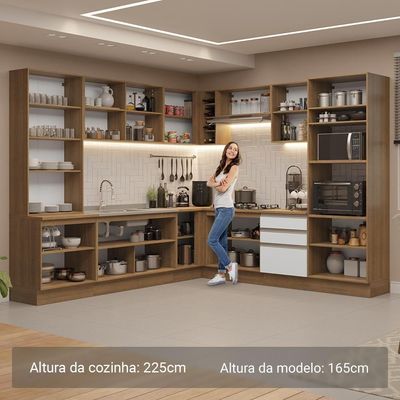 Armário De Cozinha Completa 549cm Rustic/branco Glamy Madesa 01 Rustic/branco