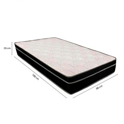 Cama Box Solteiro 88 Tecido Branco Com Colchão Paris Bello Box Molas Preto 66x88x188