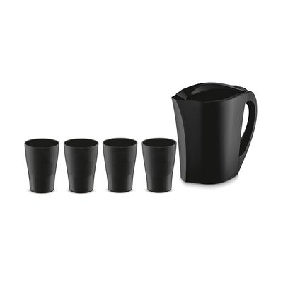 Jarra de Suco Agua 1,5L Tampa Preta e 4 Copos Plastico