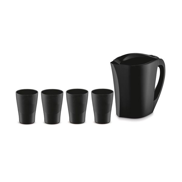 Jarra de Suco Agua 1,5L Tampa Preta e 4 Copos Plastico