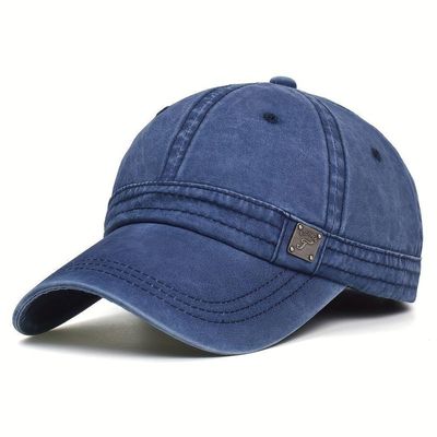 Boné De Beisebol De Algodão Estilo Casual Vintage Lavado Solidário Leve Unissex Azul