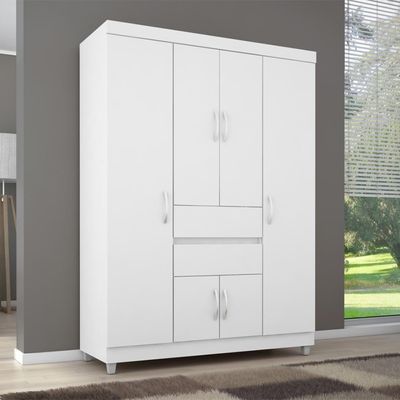 Guarda Roupa Solteiro 6 Portas E 2 Gavetas Ecom Ii Branco-rosa-branco Flex Branco