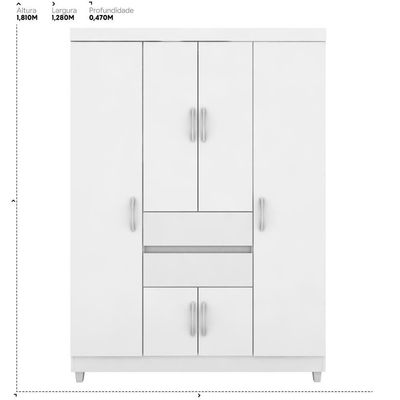 Guarda Roupa Solteiro 6 Portas E 2 Gavetas Ecom Ii Branco-rosa-branco Flex Branco