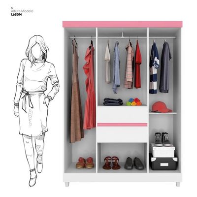 Guarda Roupa Solteiro 6 Portas E 2 Gavetas Ecom Ii Branco-rosa-branco Flex Branco