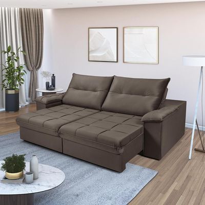 Sofá Dallas 2,90 Reclinável Conforto Sala De Casa Retrátil 5 Lugares Império Marrom 175
