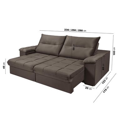 Sofá Dallas 2,90 Reclinável Conforto Sala De Casa Retrátil 5 Lugares Império Marrom 175