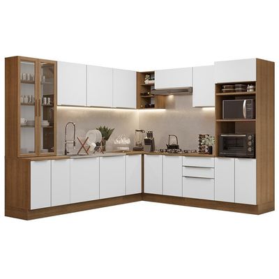 Armário De Cozinha Completa 566cm Veludo Lux Madesa 01 Rustic/Branco Veludo
