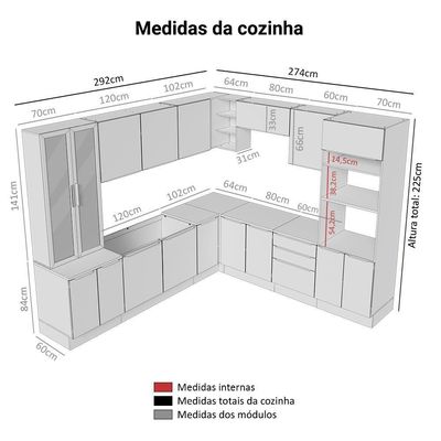 Armário De Cozinha Completa 566cm Veludo Lux Madesa 01 Rustic/Branco Veludo