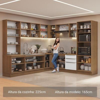 Armário De Cozinha Completa 566cm Veludo Lux Madesa 01 Rustic/Branco Veludo