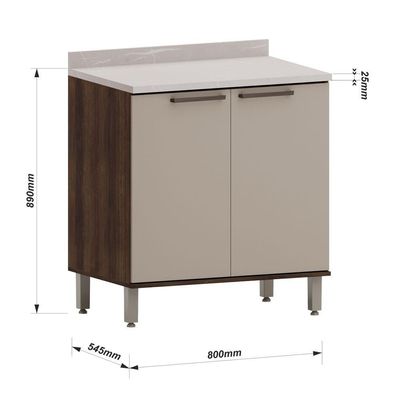 Balcão De Cozinha Com Tampo 80cm 2 Portas Luna Luciane Móveis