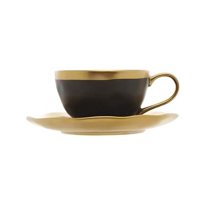 Xícara Para Café Com Pires Em Porcelana Dubai 90ml Wolff Preto E Dourado