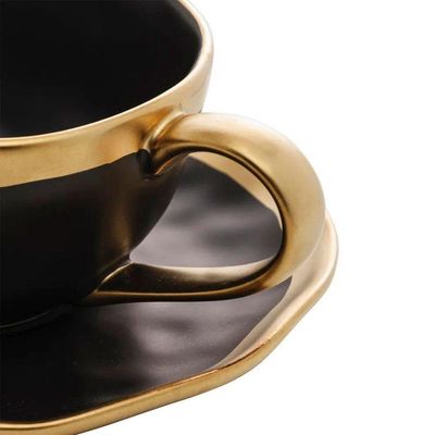 Xícara Para Café Com Pires Em Porcelana Dubai 90ml Wolff Preto E Dourado