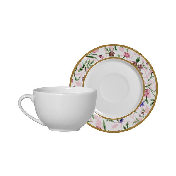 Conjunto de Xícaras de Chá Alleanza Romântico em Cerâmica 4 Peças 250ml