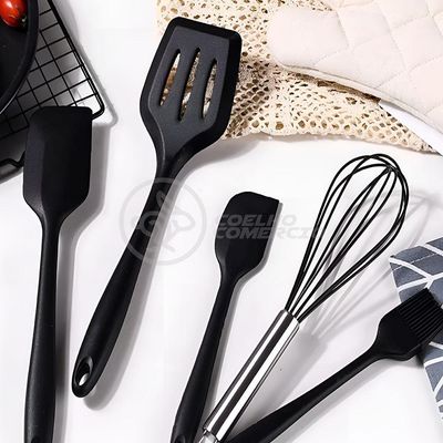 Kit 5 Utensílios De Silicone Para Cozinha Conjunto Resistente A Altas Temperaturas (preto)