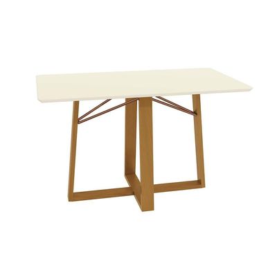 Mesa De Jantar Kappesberg Em Madeira Maciça Com Tampo De Vidro Off White 160cm