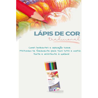 Lápis de cor COMUM 12 Cores - PENTEL Arts