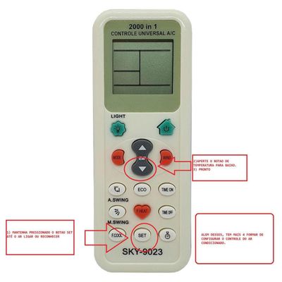 Controle Remoto Universal Ar Condicionado Universal 2000 / 1
