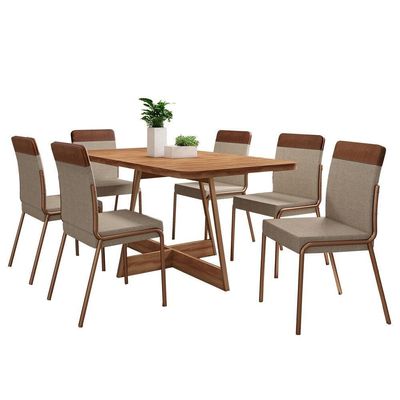 Conjunto Sala De Jantar Paris 6 Cadeiras Carraro Areia/rose/nogal