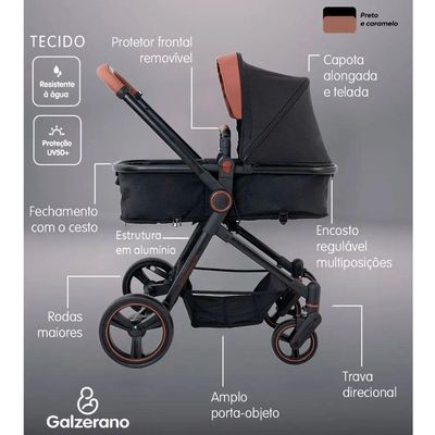Carrinho De Passeio Galzerano Ivy 0 A 15kg Com Cesto Moises Preto
