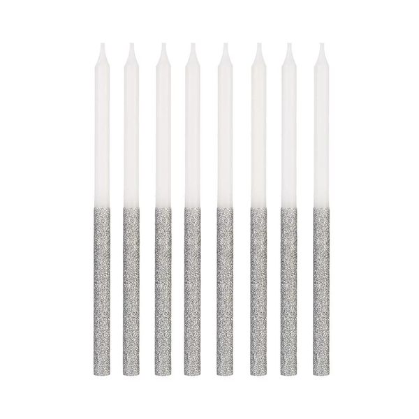 Vela Palito Silver Gigante Metalizada Branco com Prata