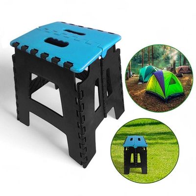 Banco Dobrável Para Camping Multiuso Até 100kg Banqueta Plástico Azul