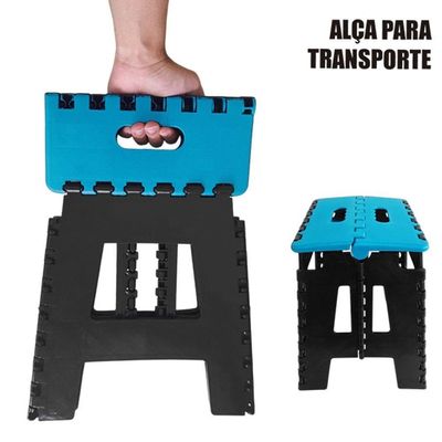 Banco Dobrável Para Camping Multiuso Até 100kg Banqueta Plástico Azul