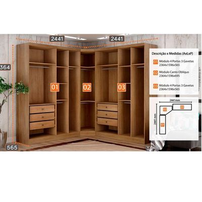 Closet Modulado Safira 001 Clic Moveis Cumaru