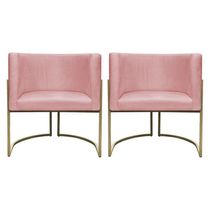 Kit 2 Poltronas Decorativa Recepção Luna Suede Cores Base De Ferro Champagne Rosê Suede