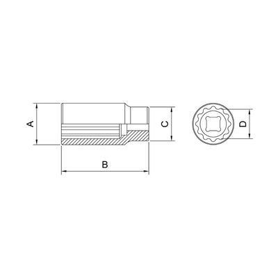 Soquete Estriado Longo em Aço Cromo Vanadio 15/16" - Encaixe 1/2" Tramontina PRO