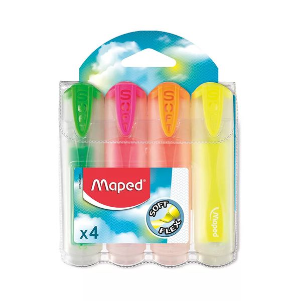 Marcador de Texto Maped Fluo Peps Ultra Soft Translúcido com 4 Cores Neon
