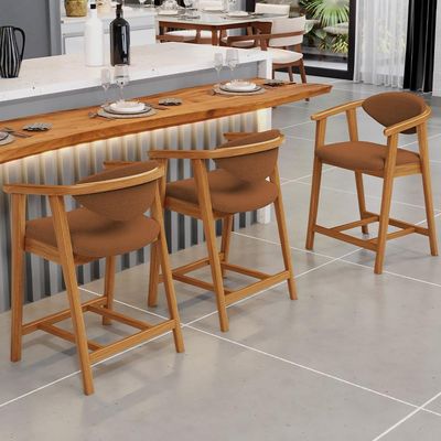 Kit 04 Banquetas Baixa Para Cozinha Sala Jantar Bancada Cecília L02 Bouclê Terracota - Lyam Decor