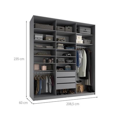 Guarda-Roupa Closet Sion 100% MDF 3 GV Cinza 209 cm