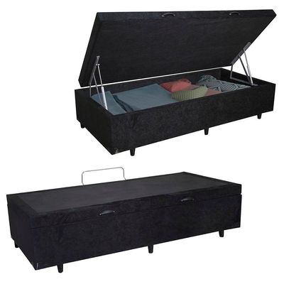 Cama Box Baú Solteiro Suede + Colchão De Espuma D33 - Sereneprime - 88cm Cor:preto