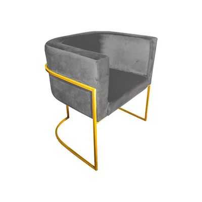 Kit 4 Poltronas Decorativa Sala De Estar Base De Ferro Dourada Veludo Cinza