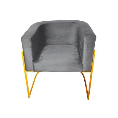 Kit 4 Poltronas Decorativa Sala De Estar Base De Ferro Dourada Veludo Cinza
