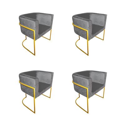 Kit 4 Poltronas Decorativa Sala De Estar Base De Ferro Dourada Veludo Cinza