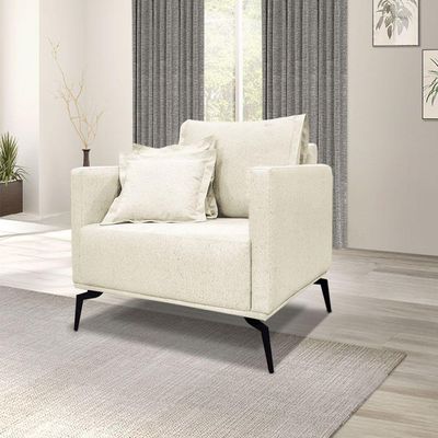 Poltrona Decorativa Livorno Linho Com Pés Em Aço SSX Multicoisas Natural