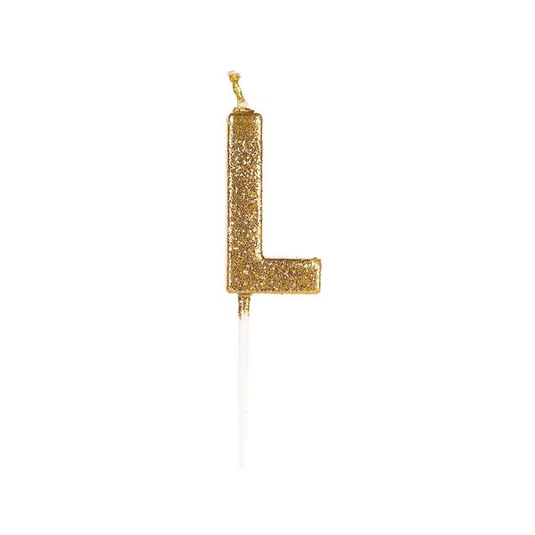 Vela Silver Glitter Dourada Letra L