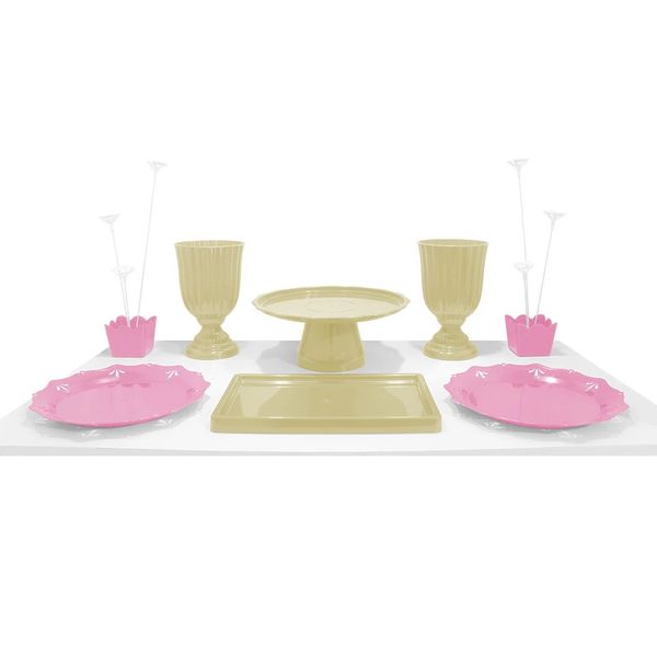 Kit Festa Produfest Jardim com 8 Peças Amarelo e Rosa Candy