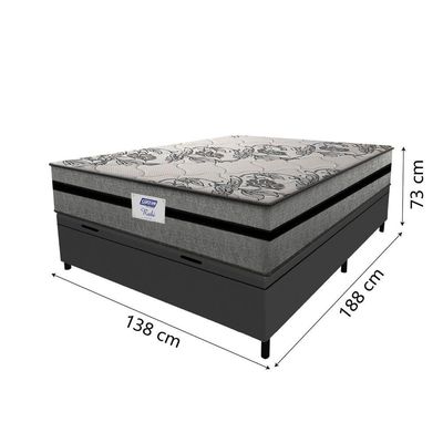 Cama Box Baú Casal Colchão Gazin Com Molas Ensacadas Rubi 138x188x73cm Suede Cinza/Preto