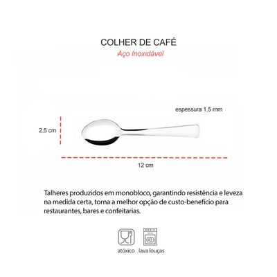 Colher de Cafe Aço Inox Talheres Restaurante Buffet 12un Toronto