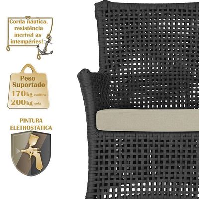 Jogo Sofá 2 Poltronas E Mesa Igapó Marrom E7 Trama Original Preto