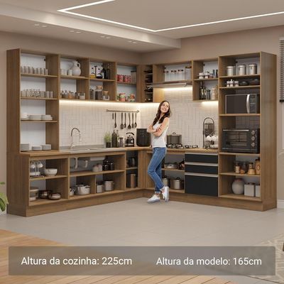 Armário De Cozinha Completa 549cm Rustic/preto Glamy Madesa 01 Rustic/preto