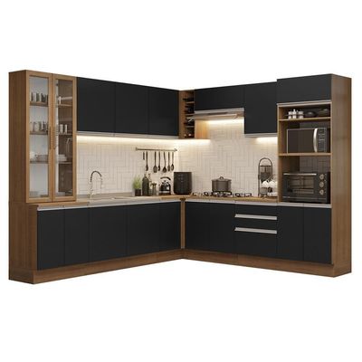 Armário De Cozinha Completa 549cm Rustic/preto Glamy Madesa 01 Rustic/preto